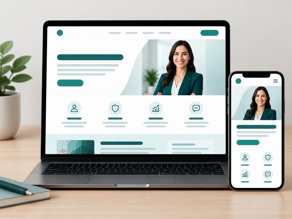 Demonstração conceitual: Site para profissionais e prestadores de serviços, exibido em computador ou tablet e celular